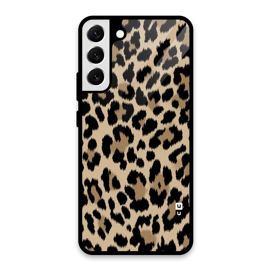 Brown Leapord Print Glass Back Case for Galaxy S22 Plus 5G