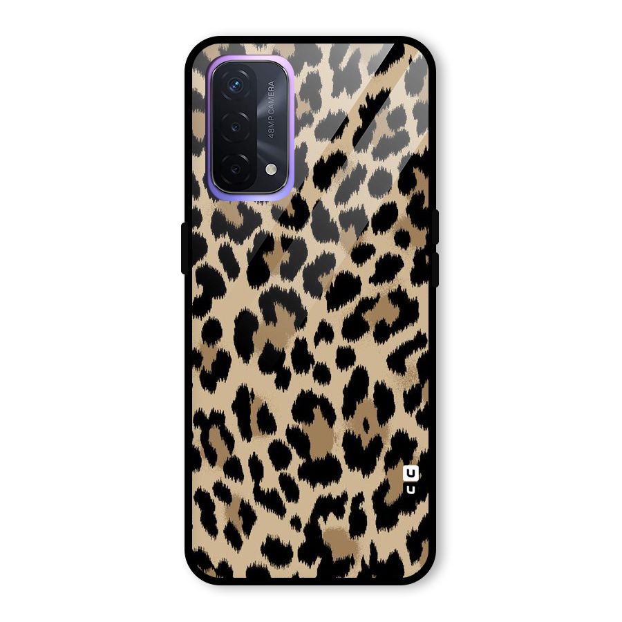 Brown Leapord Print Glass Back Case for Oppo A74 5G