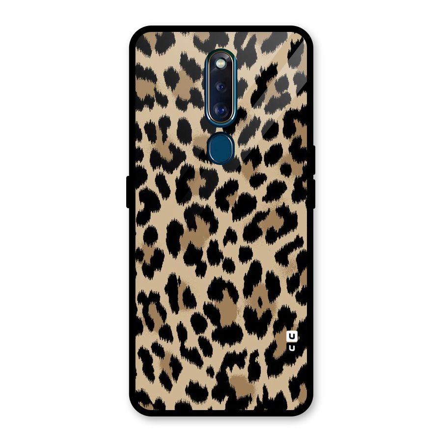Brown Leapord Print Glass Back Case for Oppo F11 Pro