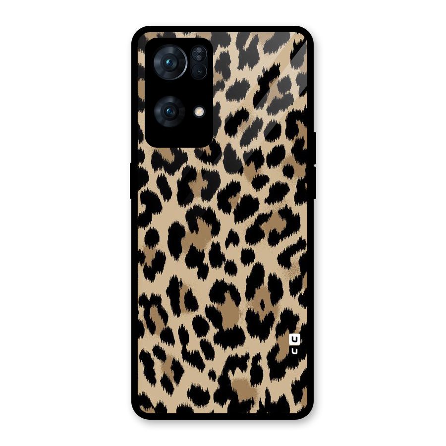 Brown Leapord Print Glass Back Case for Oppo Reno7 Pro 5G