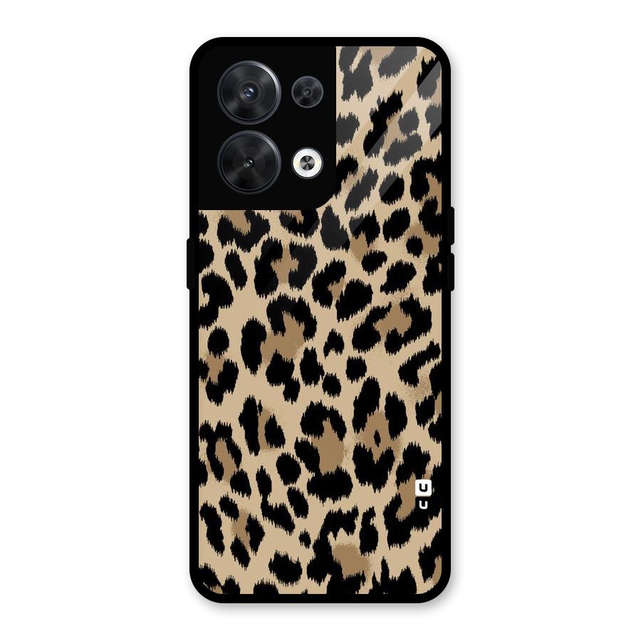 Brown Leapord Print Glass Back Case for Oppo Reno8 5G