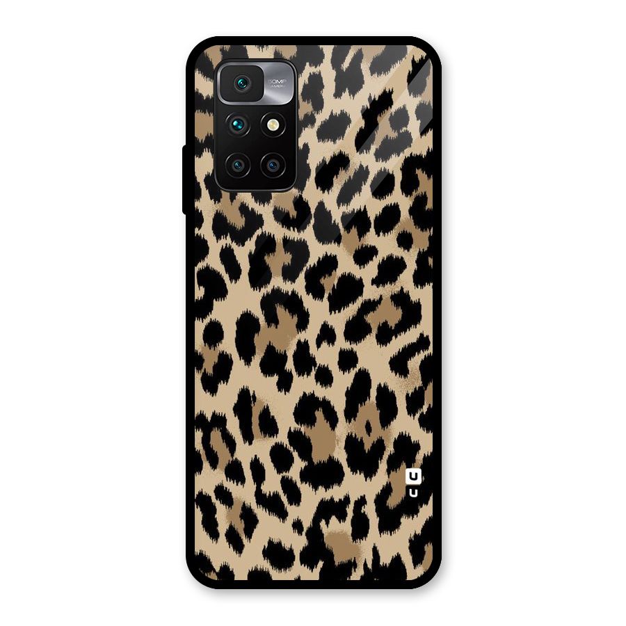 Brown Leapord Print Glass Back Case for Redmi 10 Prime