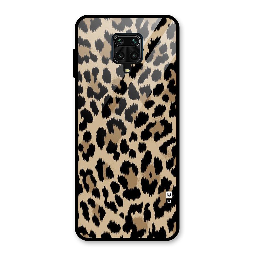 Brown Leapord Print Glass Back Case for Redmi Note 9 Pro Max