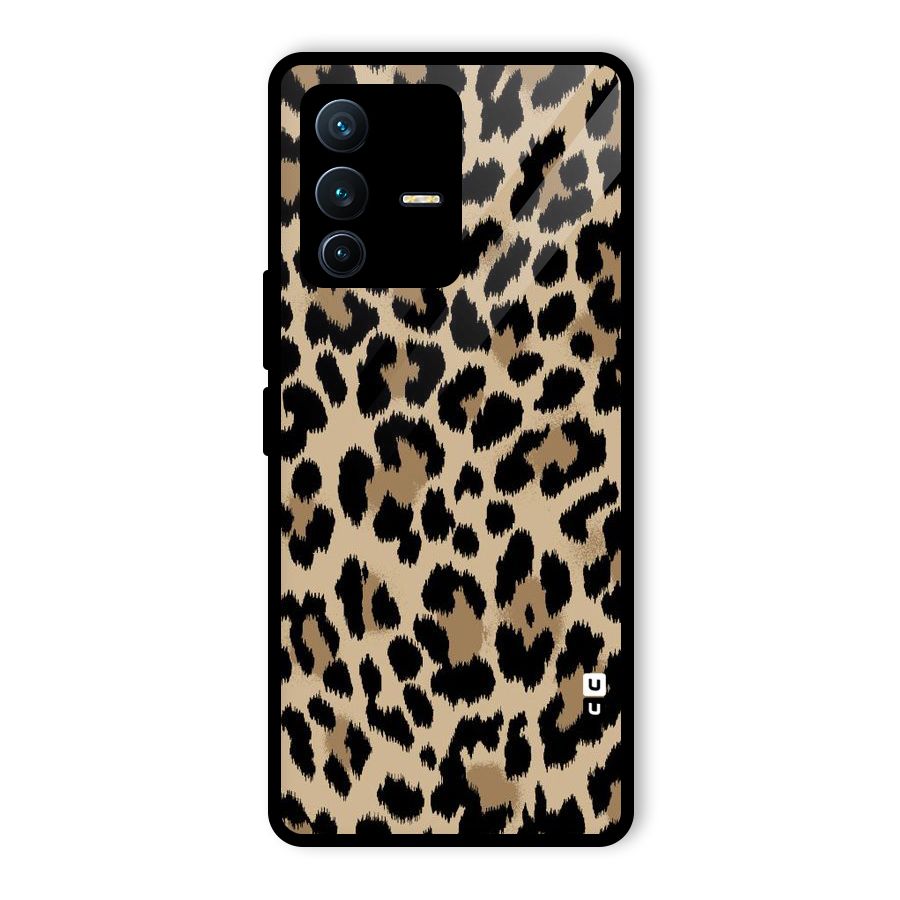 Brown Leapord Print Glass Back Case for Vivo V23 Pro