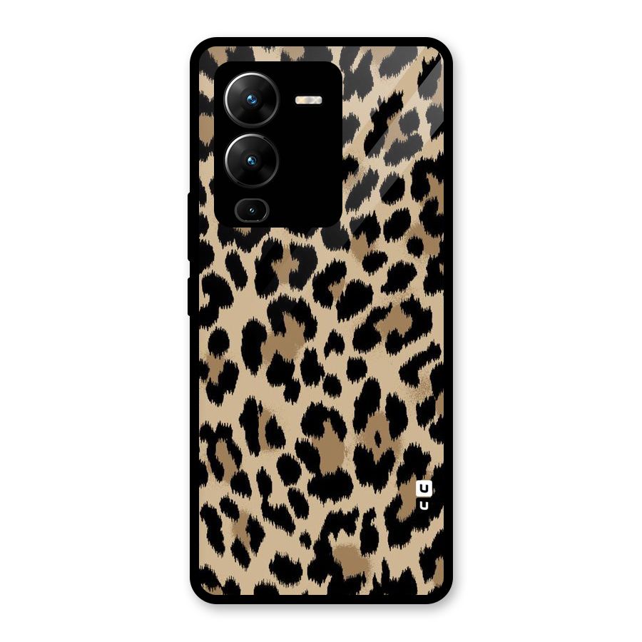 Brown Leapord Print Glass Back Case for Vivo V25 Pro