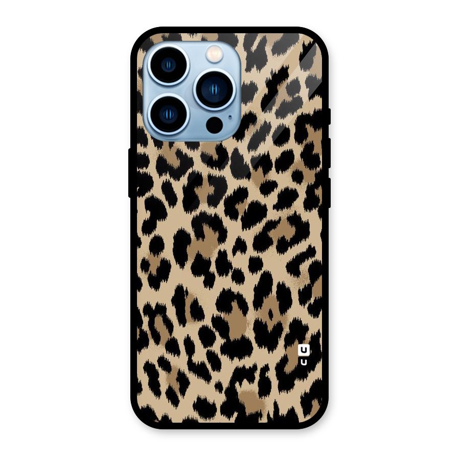 Brown Leapord Print Glass Back Case for iPhone 13 Pro