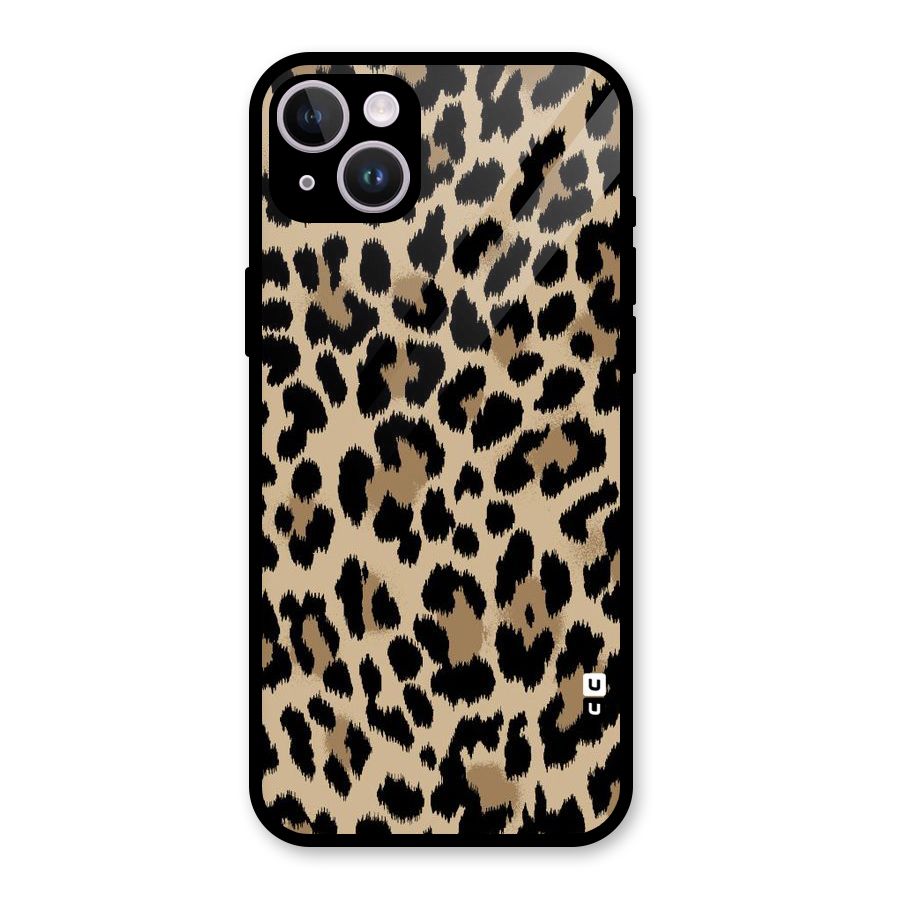 Brown Leapord Print Glass Back Case for iPhone 14 Plus