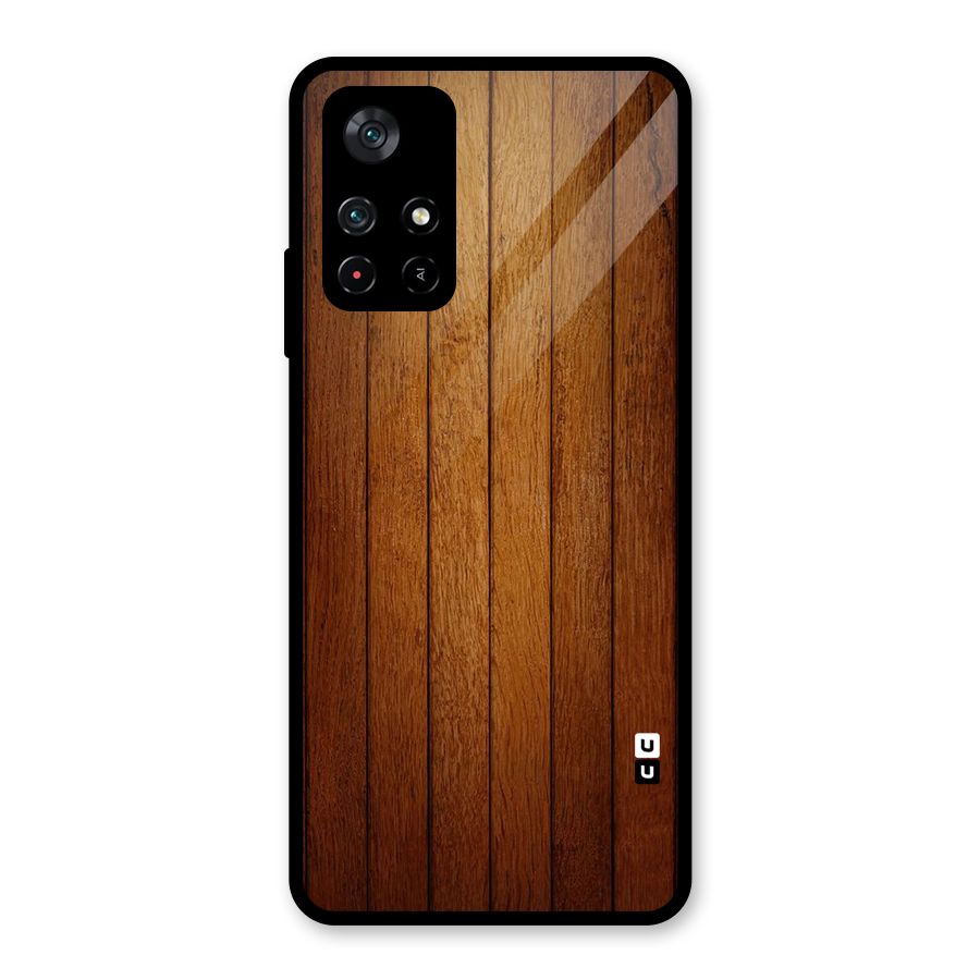 Brown Wood Design Glass Back Case for Poco M4 Pro 5G
