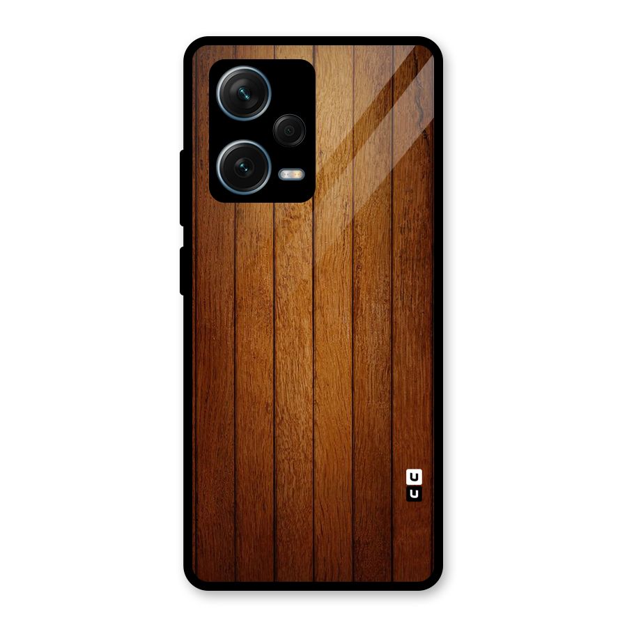 Brown Wood Design Glass Back Case for Redmi Note 12 Pro Plus 5G