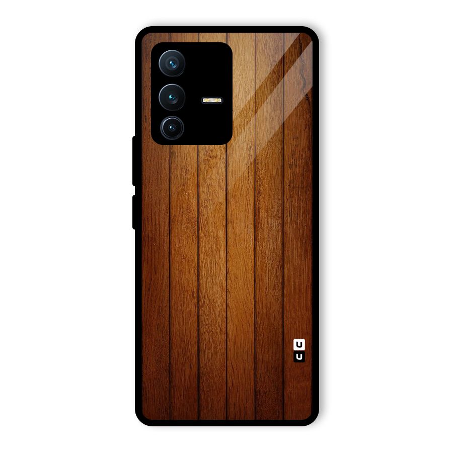 Brown Wood Design Glass Back Case for Vivo V23 Pro
