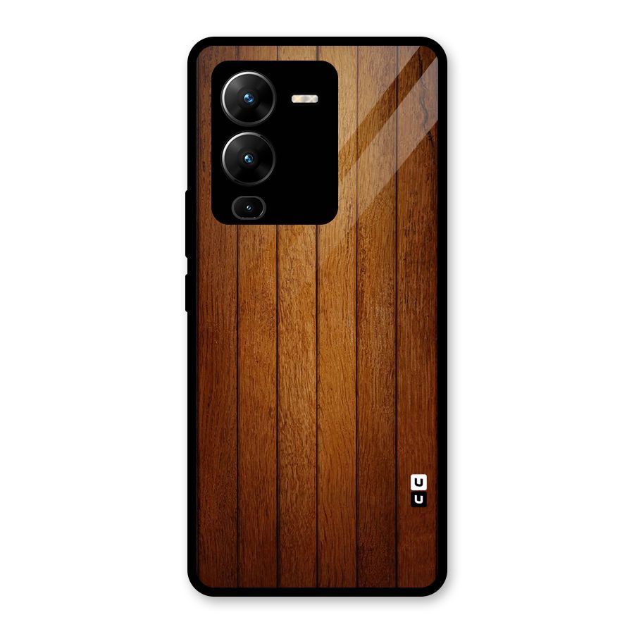 Brown Wood Design Glass Back Case for Vivo V25 Pro