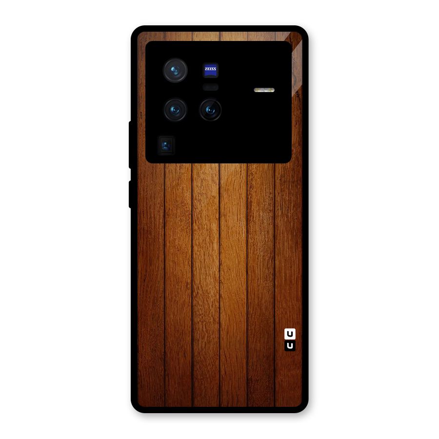 Brown Wood Design Glass Back Case for Vivo X80 Pro
