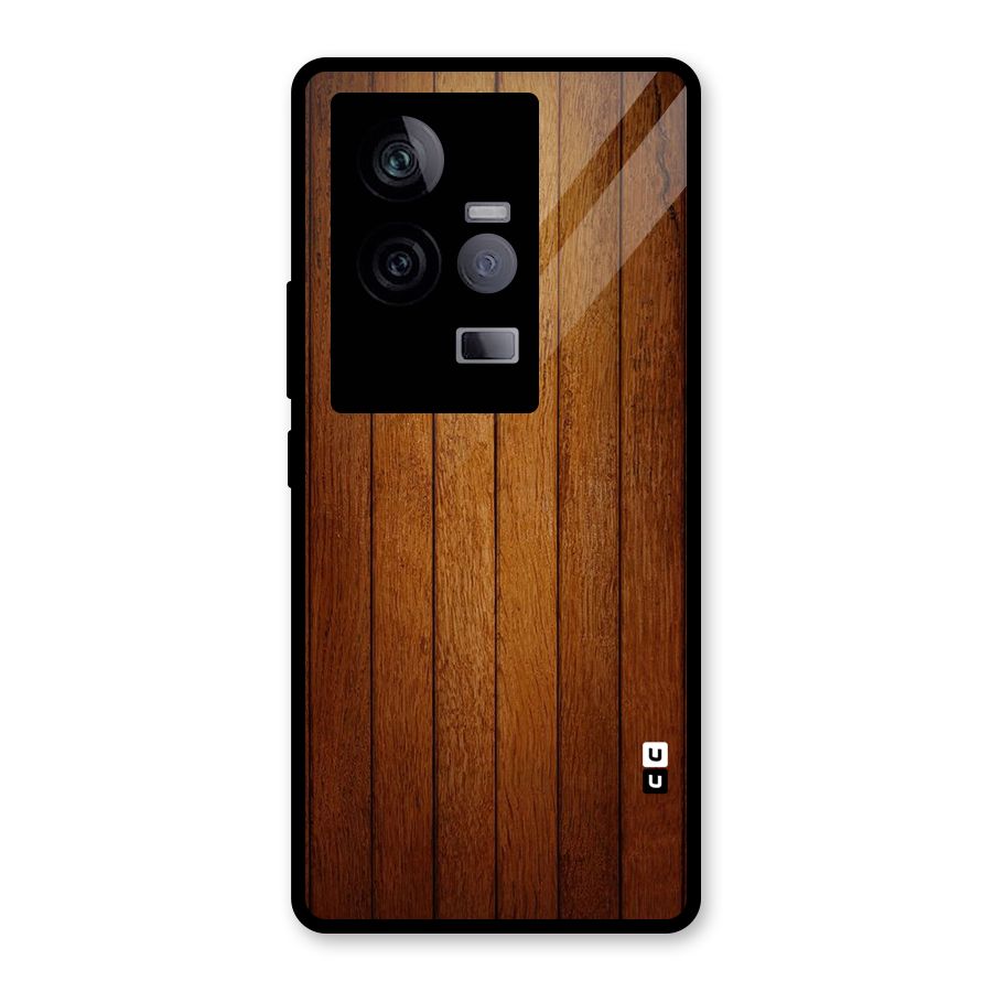 Brown Wood Design Glass Back Case for Vivo iQOO 11 5G
