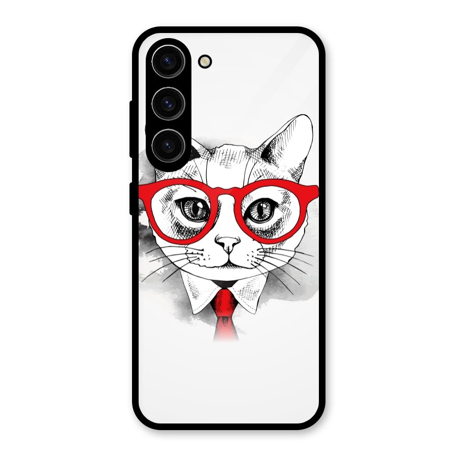 Business Cat Glass Back Case for Galaxy S23