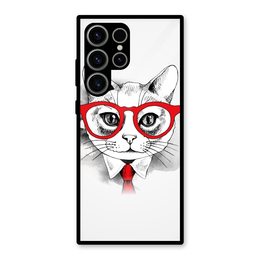 Business Cat Glass Back Case for Galaxy S23 Ultra