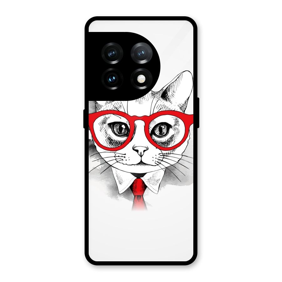 Business Cat Glass Back Case for OnePlus 11
