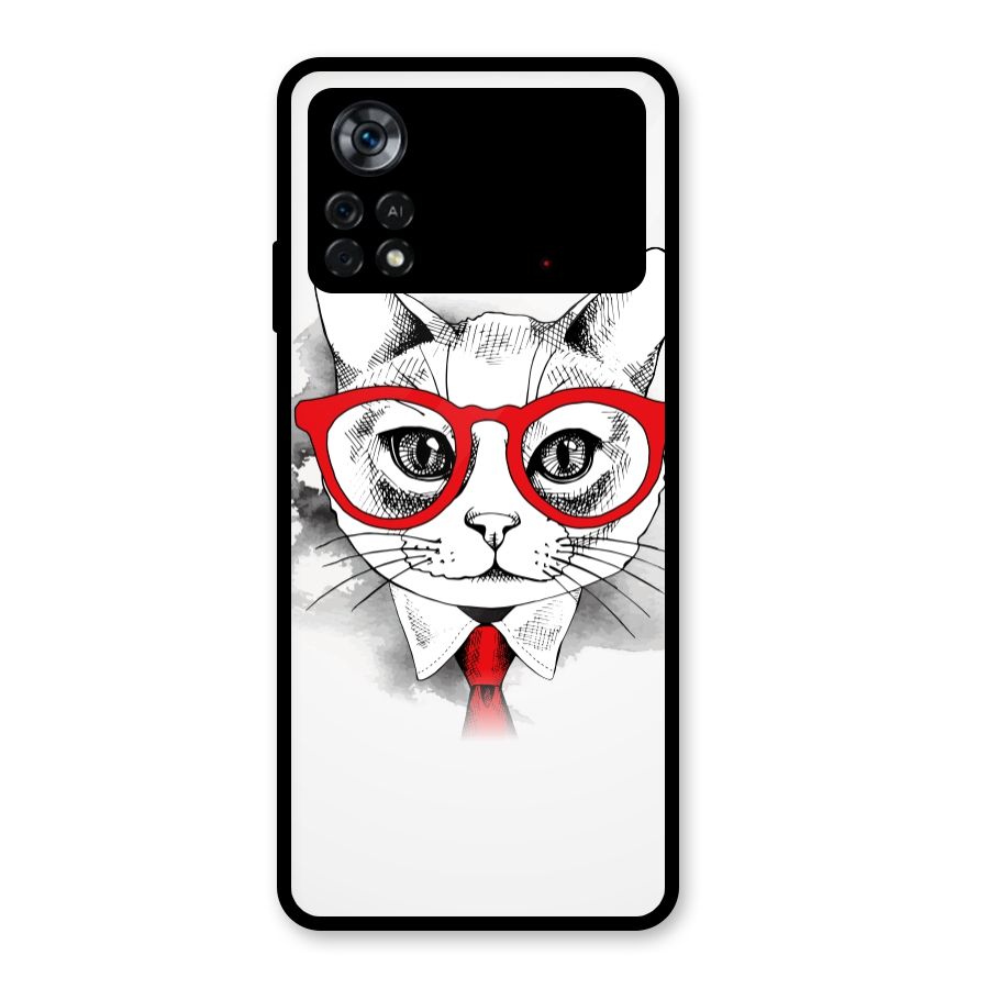 Business Cat Glass Back Case for Poco X4 Pro 5G