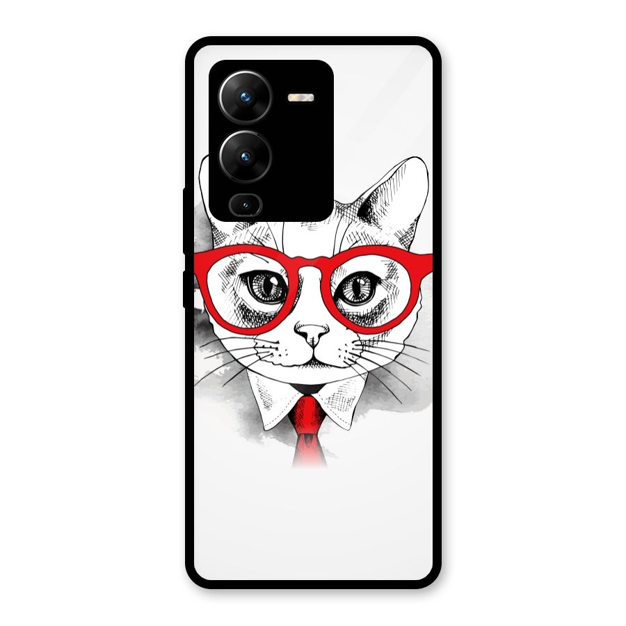 Business Cat Glass Back Case for Vivo V25 Pro