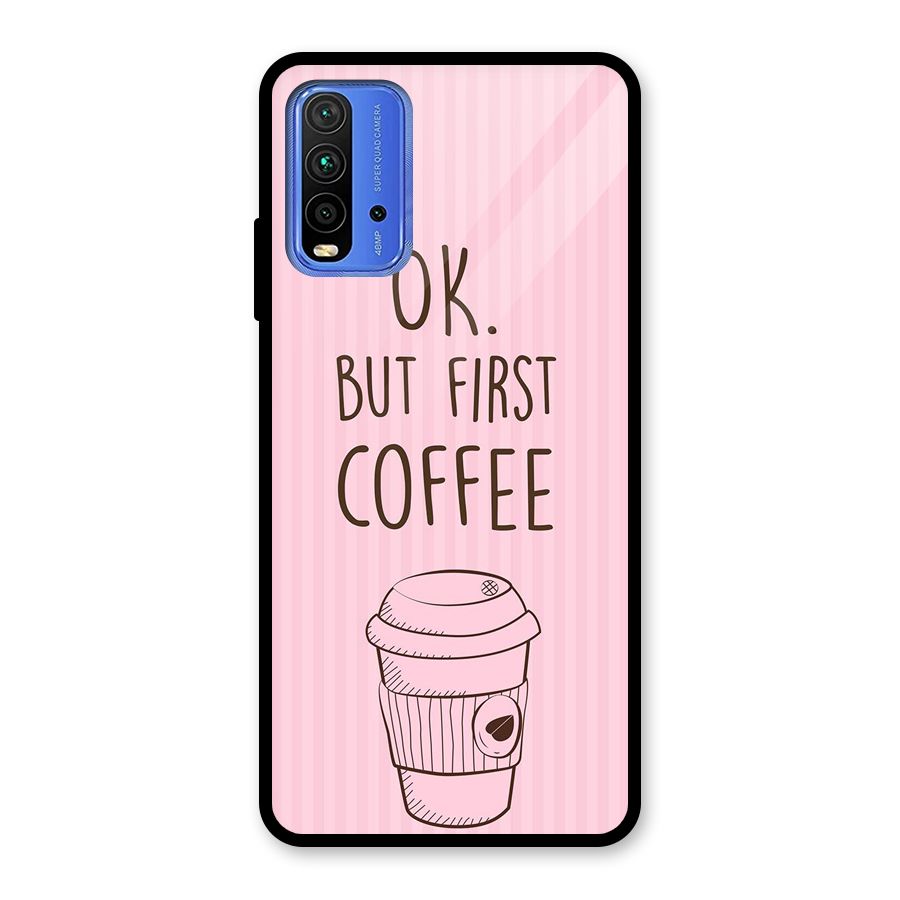 But First Coffee (Pink) Glass Back Case for Redmi 9 Power