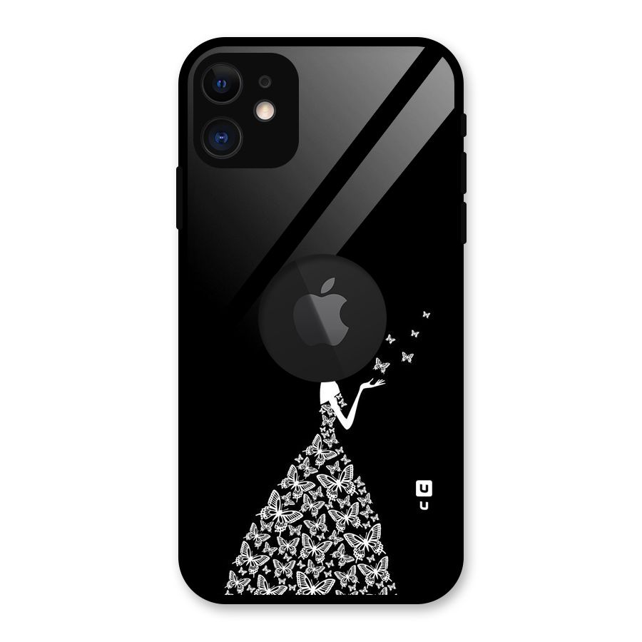 Butterfly Dress Glass Back Case for iPhone 11 Logo Cut