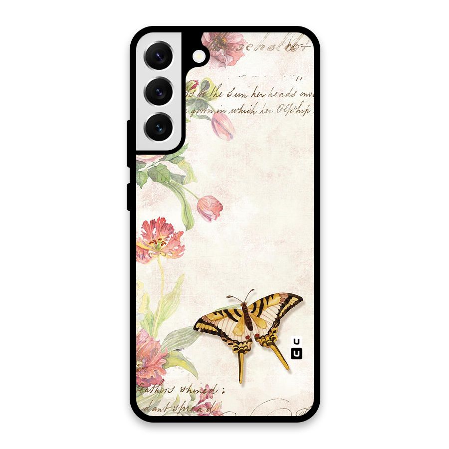 Butterfly Floral Glass Back Case for Galaxy S22 Plus 5G