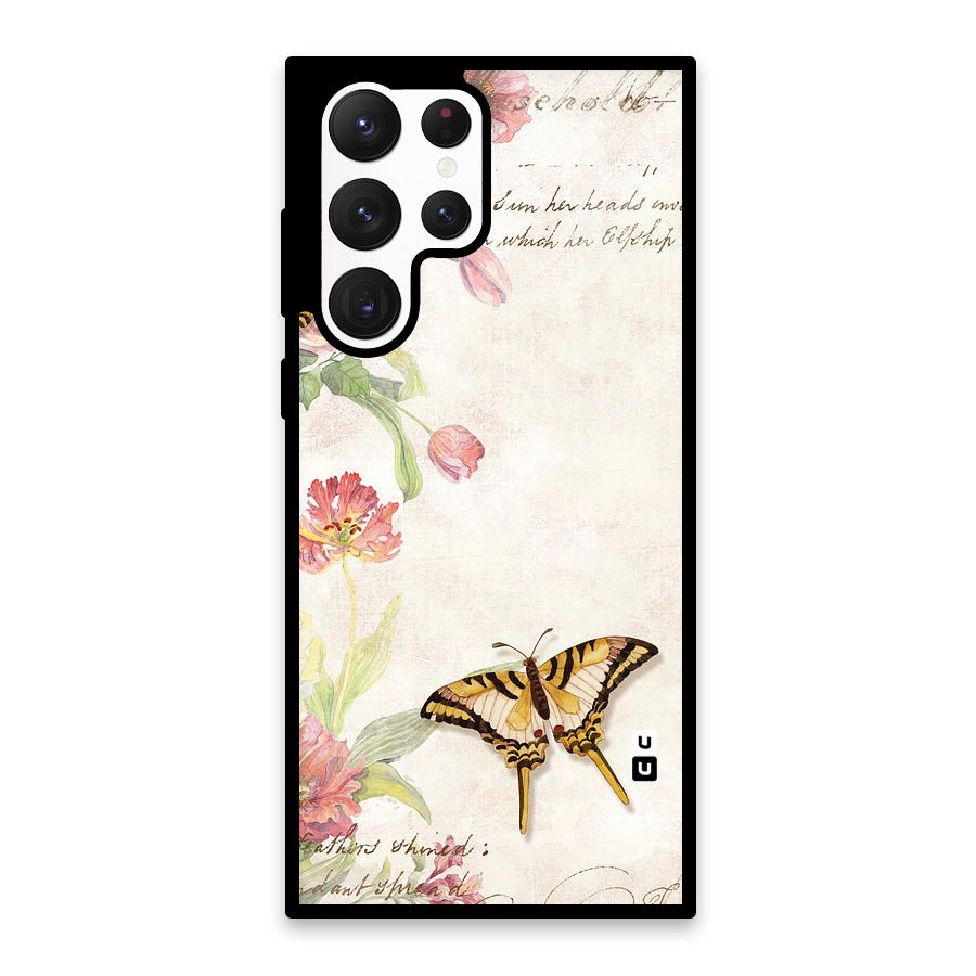Butterfly Floral Glass Back Case for Galaxy S22 Ultra 5G