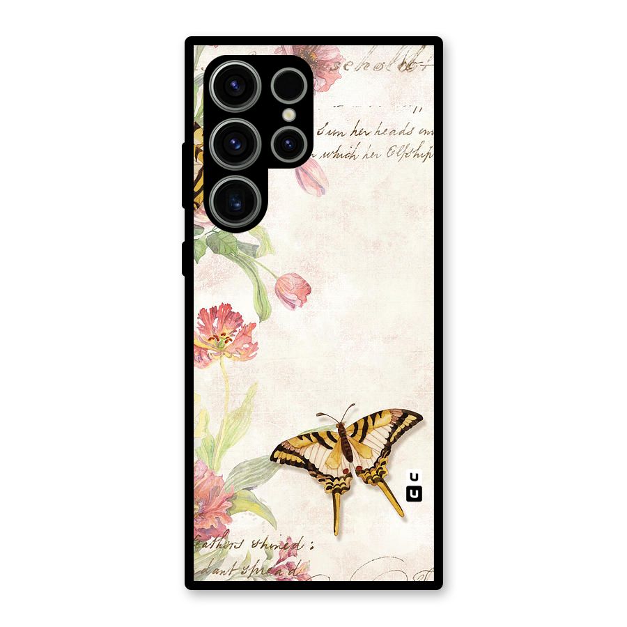 Butterfly Floral Glass Back Case for Galaxy S23 Ultra