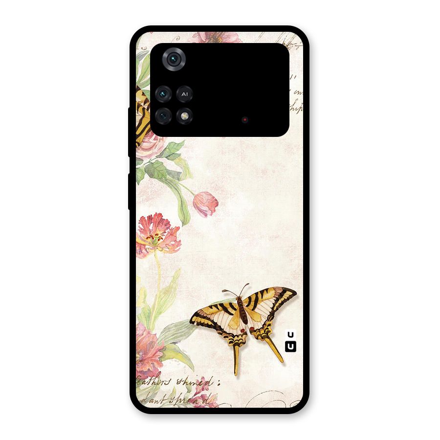 Butterfly Floral Glass Back Case for Poco M4 Pro 4G