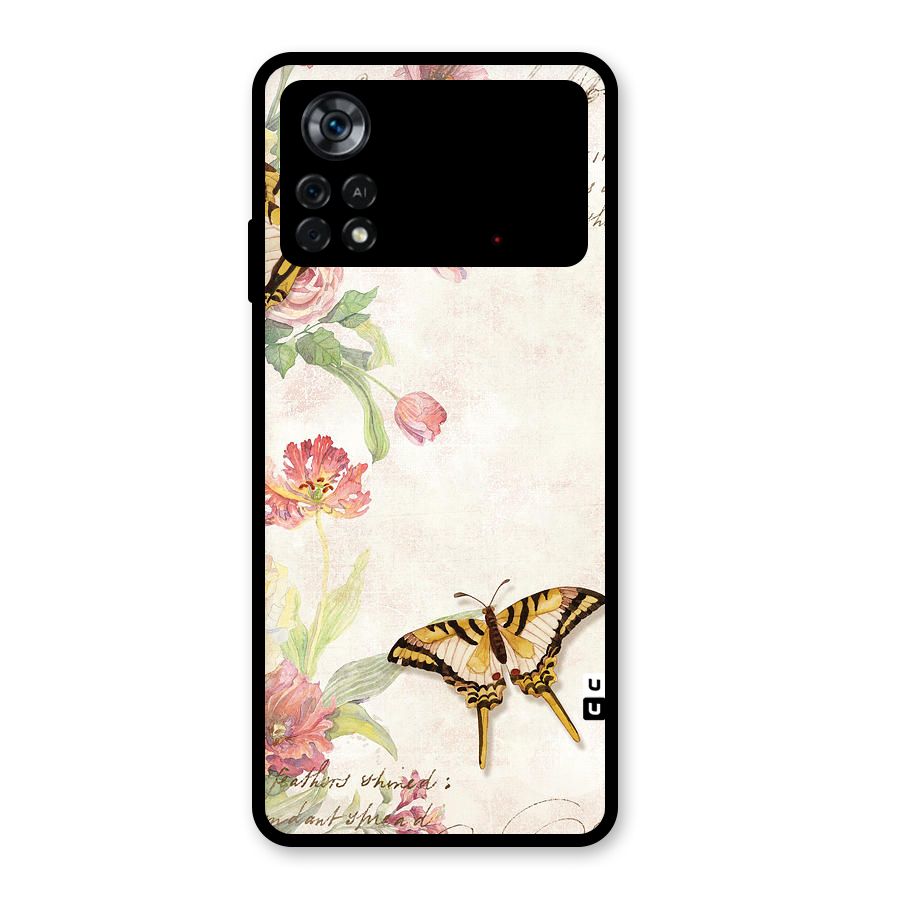 Butterfly Floral Glass Back Case for Poco X4 Pro 5G
