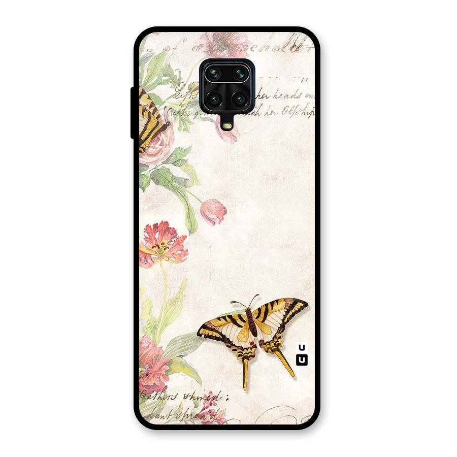 Butterfly Floral Glass Back Case for Redmi Note 9 Pro