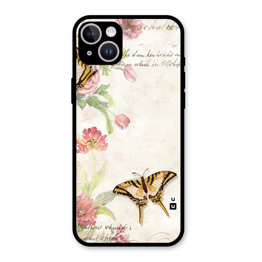 Butterfly Floral Glass Back Case for iPhone 14 Plus