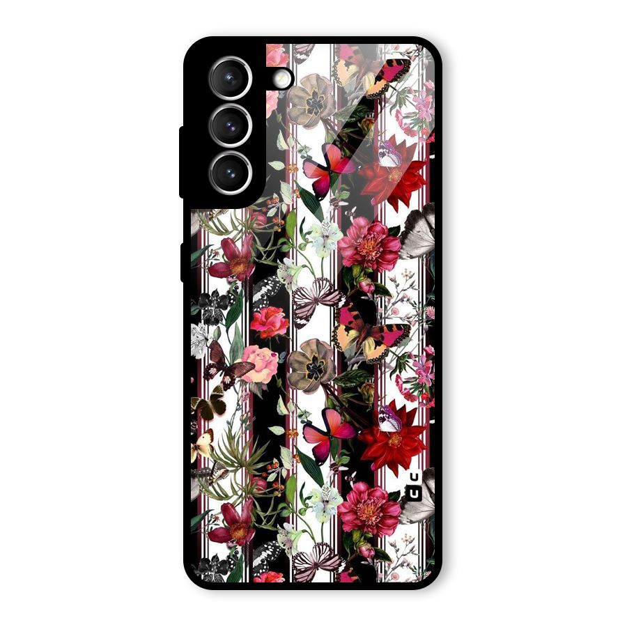 Butterfly Flowers Glass Back Case for Galaxy S21 5G
