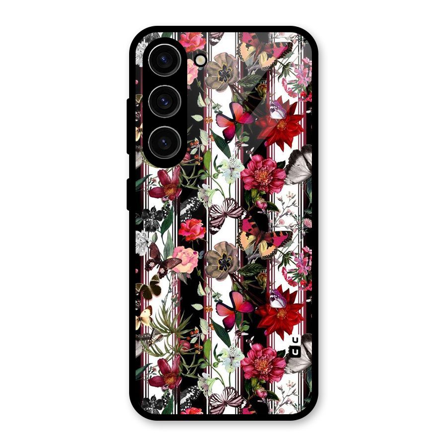 Butterfly Flowers Glass Back Case for Galaxy S23