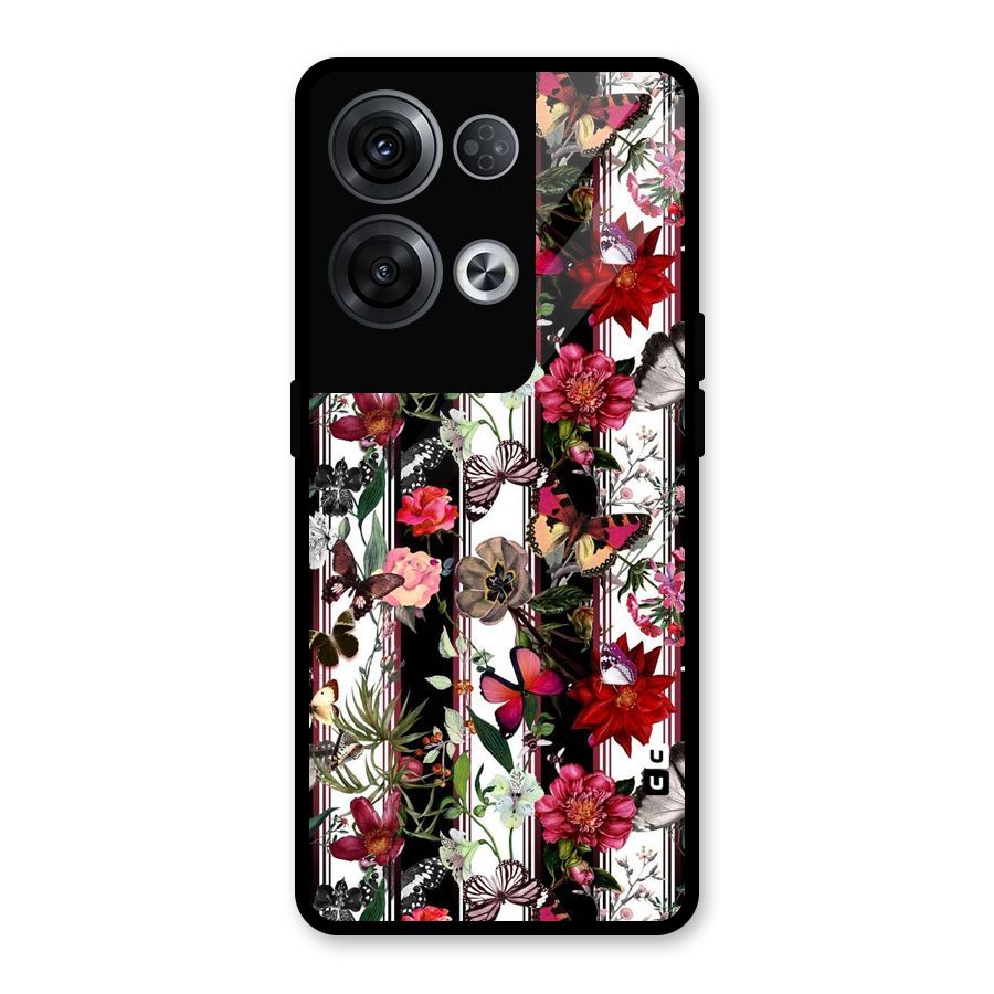 Butterfly Flowers Glass Back Case for Oppo Reno8 Pro 5G