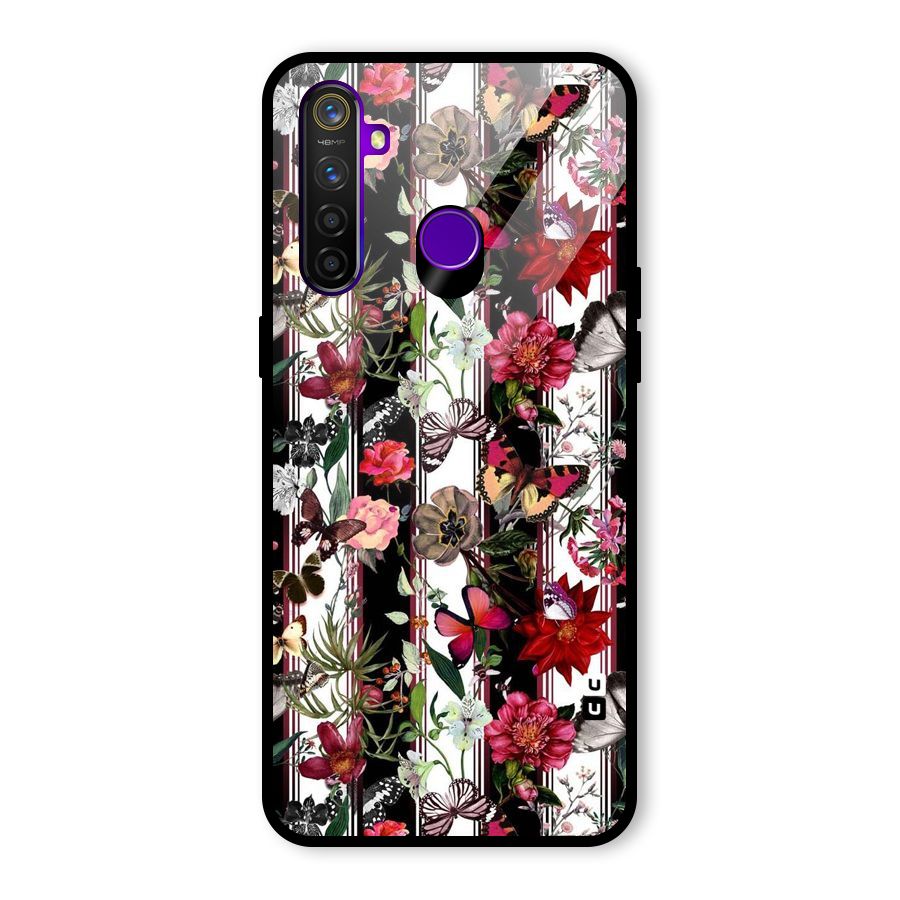 Butterfly Flowers Glass Back Case for Realme 5 Pro
