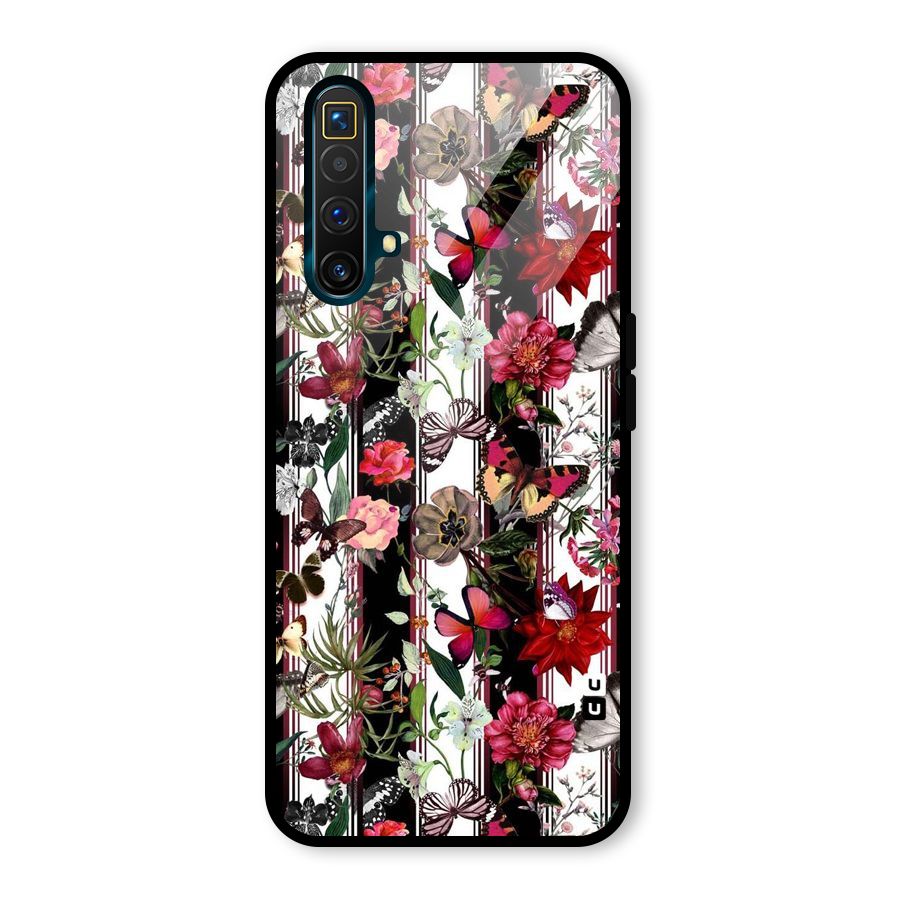 Butterfly Flowers Glass Back Case for Realme X3