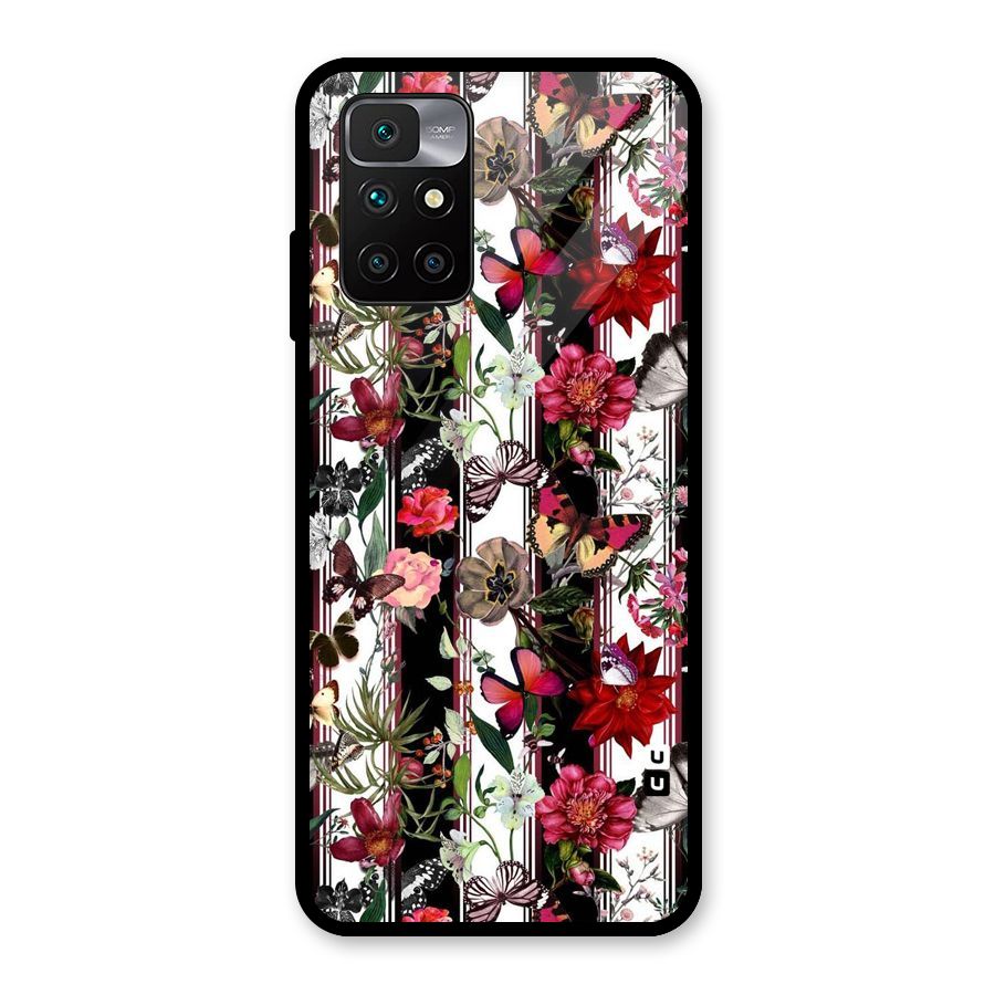 Butterfly Flowers Glass Back Case for Redmi 10 Prime