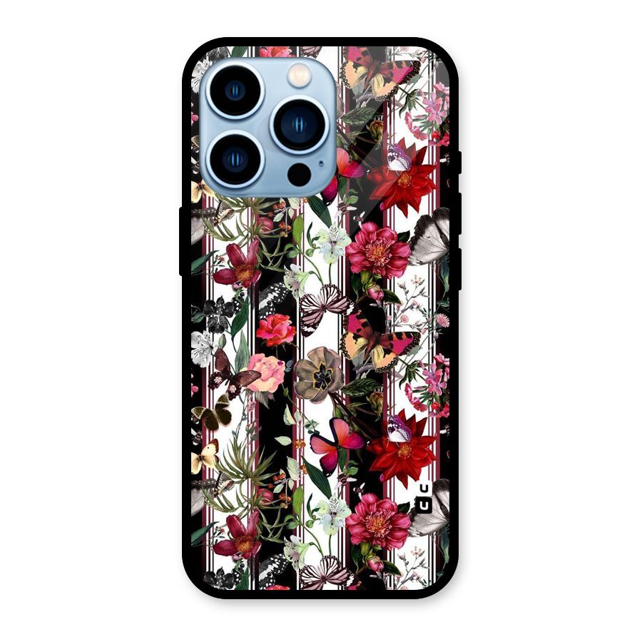 Butterfly Flowers Glass Back Case for iPhone 13 Pro