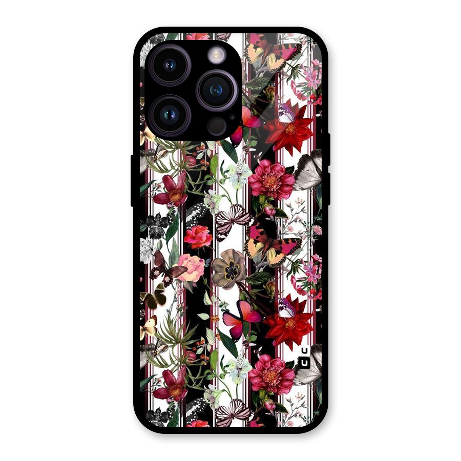 Butterfly Flowers Glass Back Case for iPhone 14 Pro Max