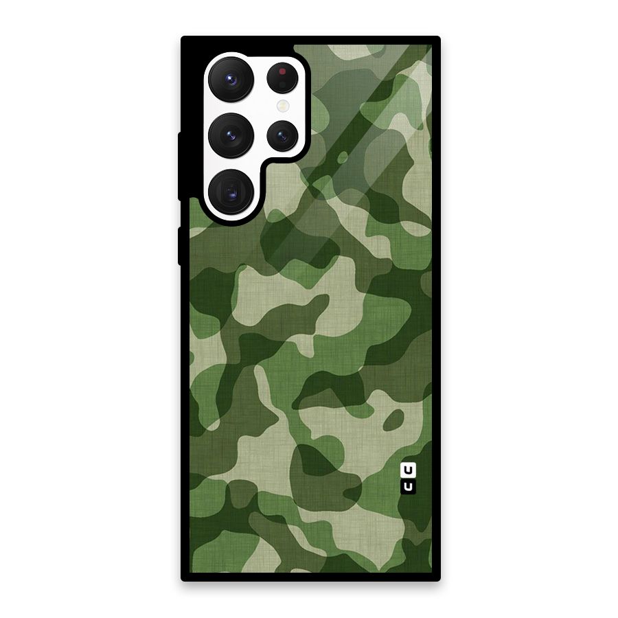Camouflage Pattern Art Glass Back Case for Galaxy S22 Ultra 5G