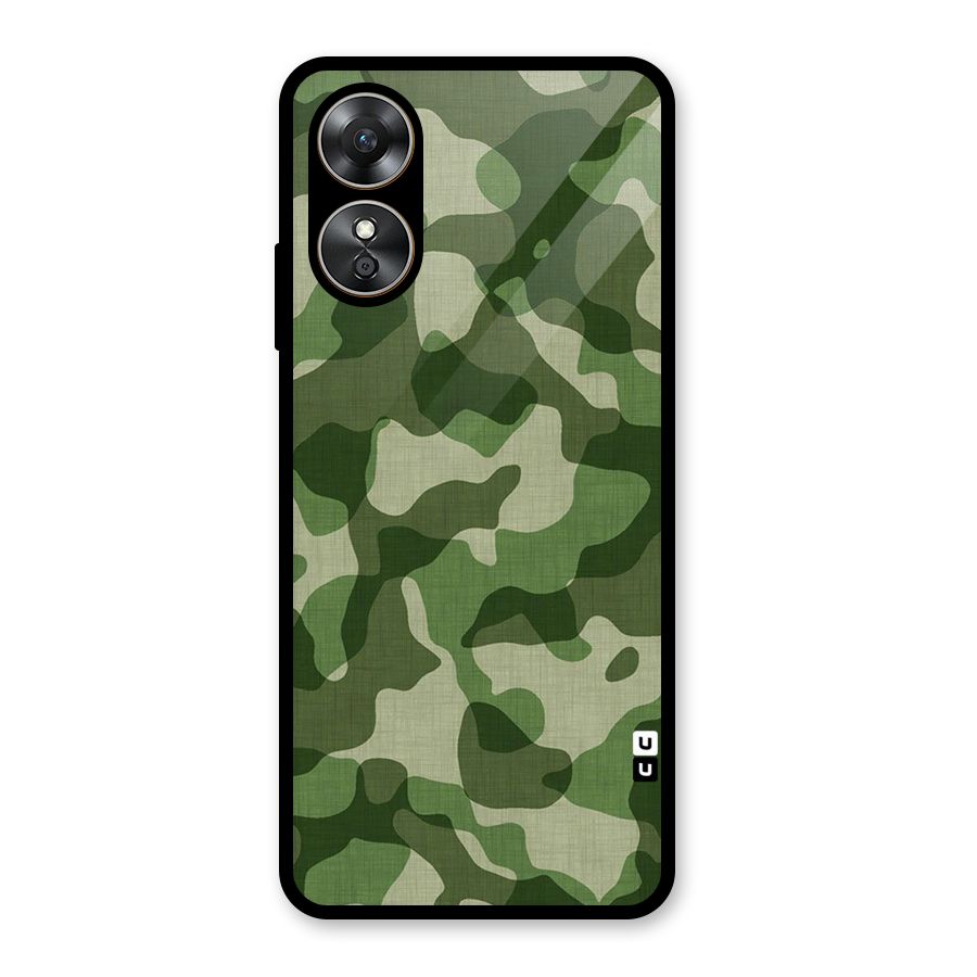 Camouflage Pattern Art Glass Back Case for Oppo A17