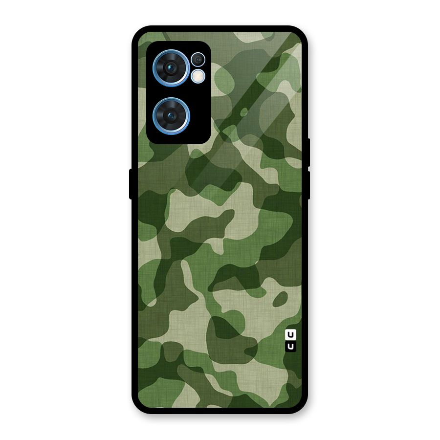 Camouflage Pattern Art Glass Back Case for Oppo Reno7 5G