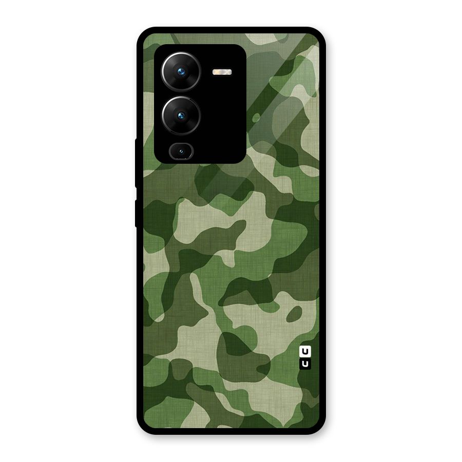 Camouflage Pattern Art Glass Back Case for Vivo V25 Pro
