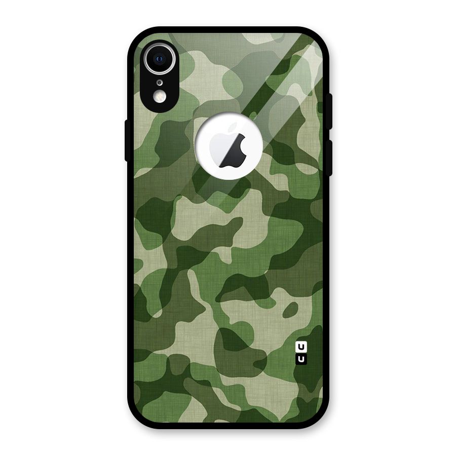 Camouflage Pattern Art Glass Back Case for iPhone XR Logo Cut