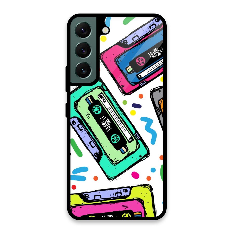 Cassette Pattern Glass Back Case for Galaxy S22 5G