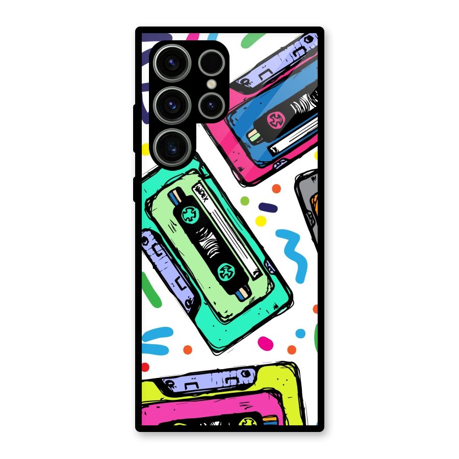 Cassette Pattern Glass Back Case for Galaxy S23 Ultra