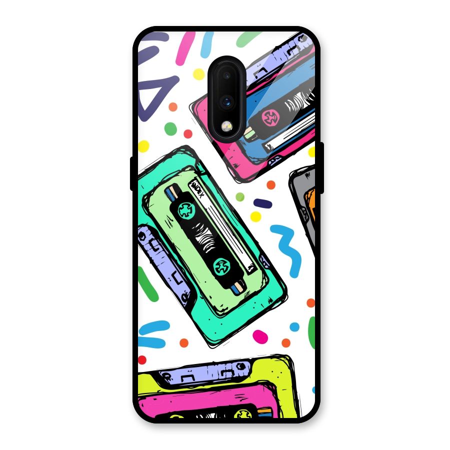 Cassette Pattern Glass Back Case for OnePlus 7
