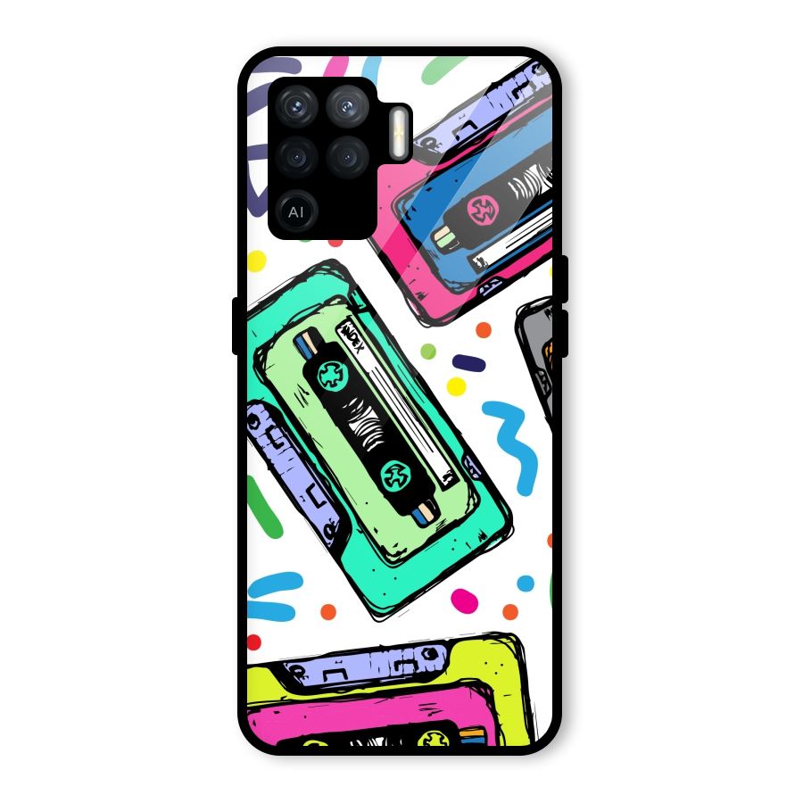 Cassette Pattern Glass Back Case for Oppo F19 Pro