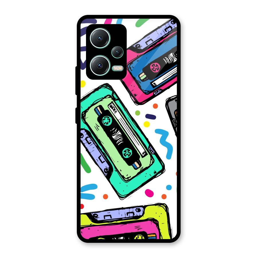 Cassette Pattern Glass Back Case for Redmi Note 12 5G