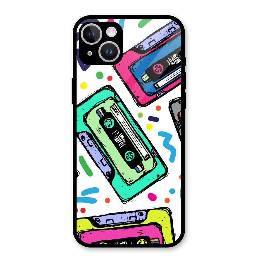 Cassette Pattern Glass Back Case for iPhone 14 Plus